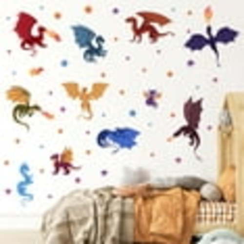 Cartoon Cute Dragon Wall Decals DIY Stars and Dragons Wall Stickers Decor Art Peel and Stick Kids Bedroom Playroom Baby Nursery Classroom