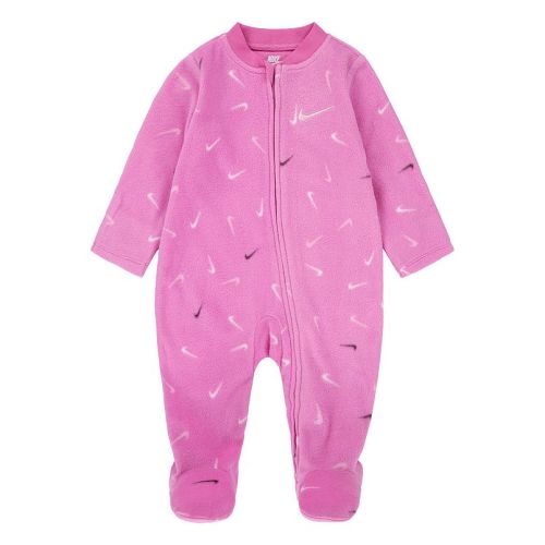Newborn Baby Girls Nike Swoosh Pattern Logo Microfleece Footed Coverall