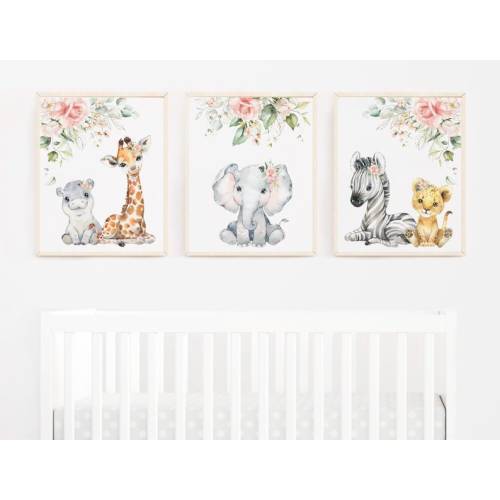Baby Girl Safari Animal Wall Art Safari Nursery Wall Art - Etsy