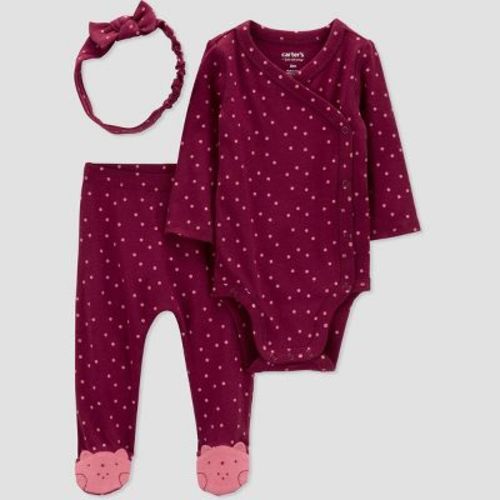 Carter's Just One You® Baby Girls' 3pc Dotted Top & Bottom Set With Headband - Dark Pink 3m