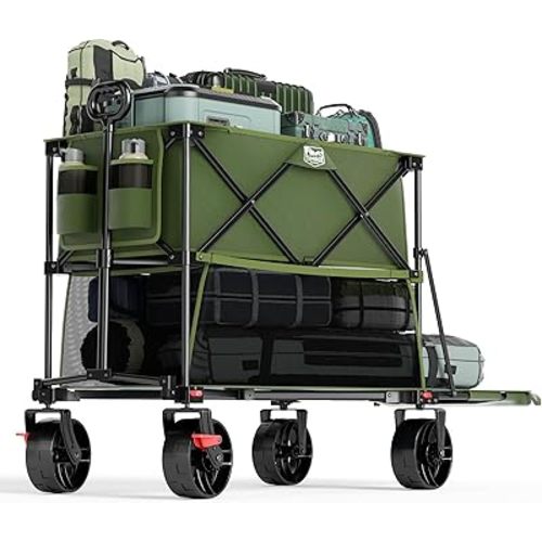 TIMBER RIDGE 400L Large Capacity Folding Double Decker Wagon with Brakes, 54" Extra Long Extender Wagon Cart, 450lbs Heavy Duty Collapsible Cart, All-Terrain Big Wheels for Camping, Sports, Shopping