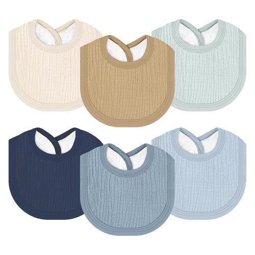 Muslin Baby Bibs 6 Pack for Unisex Girls & Boys, Adjustable Soft Cotton Baby Bibs for Drooling and Teething