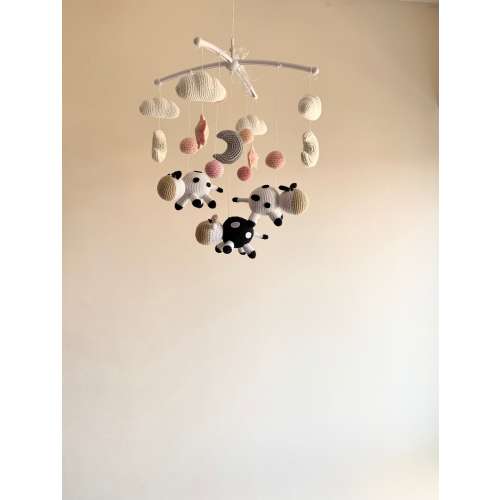 Cows baby mobile, crochet cow, cow baby nursery, moon star cloud babymobile
