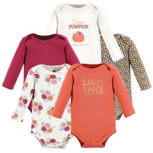 Hudson Baby Basics Infant Girls Cozy Long Sleeve Bodysuits 5-Pack, Sweet Pum-Packin, 0-3 Months