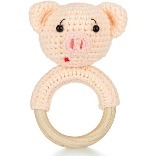 Animals Wooden Baby Rattle Toys Stuffed Crochet Rattle with Teether Ring for Newborn, Shaker Rattles Natural Infants First Toy Gift