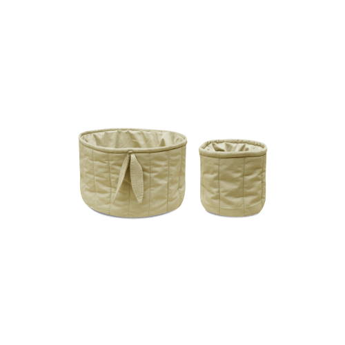 SET OF TWO QUILTED BASKETS OLIVE