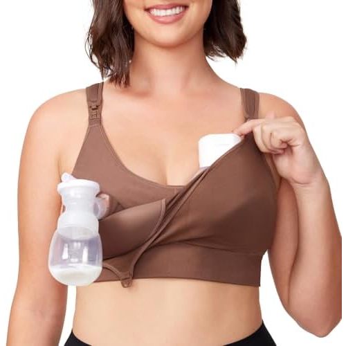 Momcozy Lycra Pumping Bra Hands Free, All-in-One Nursing Bras for Breastfeeding & Pumping, Fixed Padding for Enhanced Shape