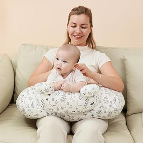 Nursing Pillow for Breastfeeding, Breast Feeding Pillow for Mom Support, Adjustable Waist Strap and Removable Cotton Cover, Leaves