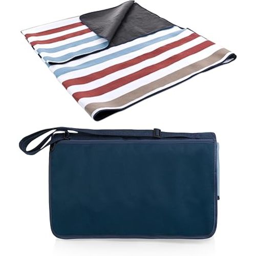 Picnic TIME Blanket Tote XL Outdoor Picnic Blanket, Beach Blanket, Camping Blanket, (Coastal Stripe)