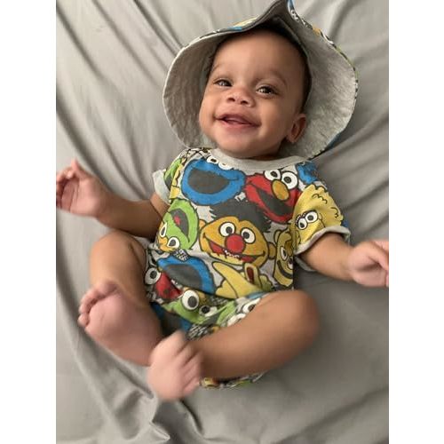 Sesame Street Elmo Cookie Monster Big Bird Romper and Bucket Sun Hat Newborn to Toddler