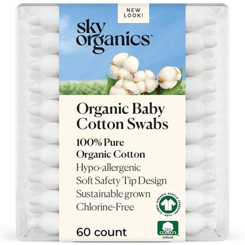 Sky Organics Organic Baby Cotton Swabs for Baby, 100% Pure Organic Cotton, GOTS Certified Organic Cotton, 60 Count - 60 Count (Pack of 1)