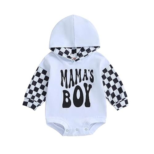 Baby Boy Fall Clothes Long Sleeve Pullover Checkerboard Hoodie Romper Sweatshirt Mama Boy Outfits Sweater Jumpsuit