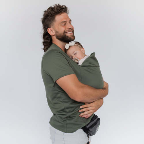 Cotton Babywearing T-Shirt with Built-In Pouch and Nursing Function