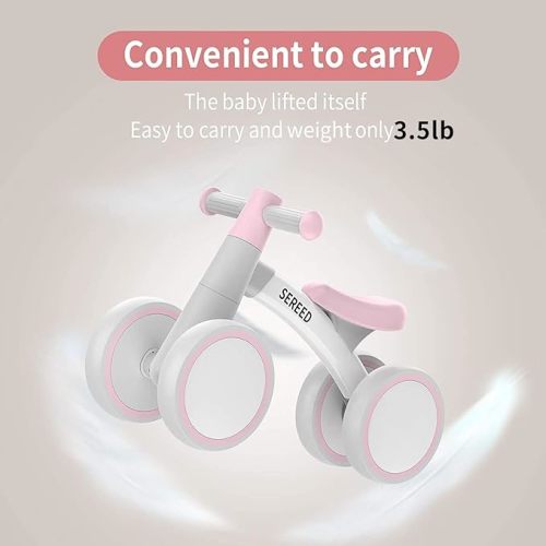 SEREED Baby Balance Bike for 1 Year Old Boys Girls 12-24 Month Toddler Balance Bike, 4 Wheels Toddler First Bike, First Birthday Gifts - Pink