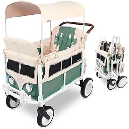 WONDERFOLD Volkswagen Stroller Wagon (4 Seater) - Collapsible Wagon Stroller with VW Bumper, Functioning Headlights, and All-Terrain XL Wheels