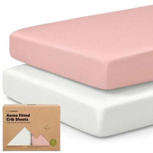 2pk Aereo Fitted Crib Sheets for Boys, Girls, 52x28 Standard Baby Crib Mattress Sheets, Bamboo Viscose Cotton (Rose)