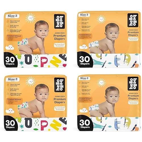 Hello Bello Premium Baby Diapers Size 2, 120 Count of Disposable, Extra-Absorbent, and Hypoallergenic Baby Diapers with Snug and Comfort Fit, Alphabet Soup (60) and Sleepy Sloth (60)