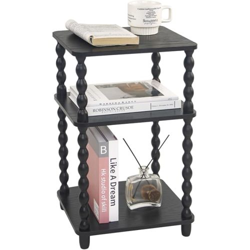 Side Table, Small End Table with Storage Shelf, Vintage Nightstand Bedside Table for Living Room, Bedroom, Office and Small Spaces (Black)