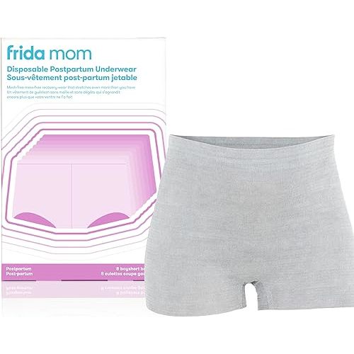 Frida Mom Postpartum Disposable Underwear, Microfiber Boyshort Cut Underwear - Size Regular (8ct) Grey