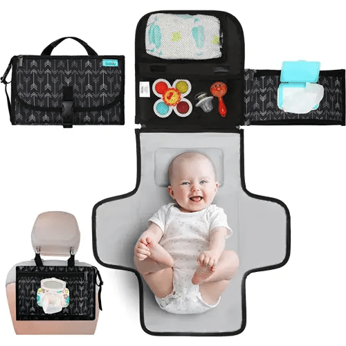 Portable Diaper Changing Pad, Portable Changing pad for Newborn Girl & Boy - Baby Changing Pad with Smart Wipes Pocket – Waterproof Travel Changing Kit - Baby Gift by Kopi Baby - Black Arrow