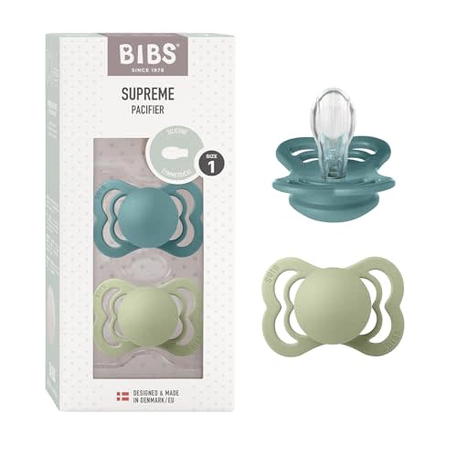 BIBS Pacifiers - Supreme Collection | BPA-Free Baby Pacifier | Made in Denmark | Set of 2 Island Sea/Sage Color Premium Soothers | Size 0-6 Months