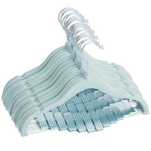 Juvale 24 Pack Blue Velvet Closet Clothes Hangers With Clips For Baby Nursery Kids Children Coat Skirt Pants, 12 In