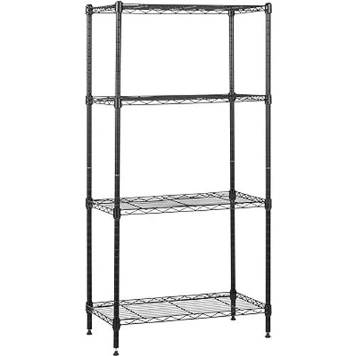 Amazon Basics 4-Shelf Narrow Adjustable Storage Shelving Unit, 200 Pound Loading Capacity per Shelf, Steel Organizer Wire Rack, 13.4"D x 23.2"W x 48"H, Black
