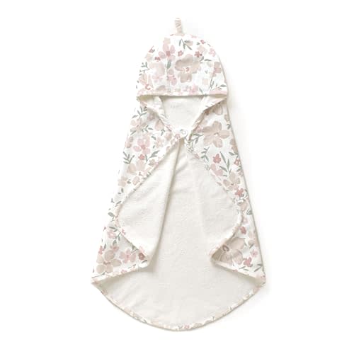 MakeMake Organics Organic Cotton Hooded Towel Baby Toddler GOTS Certified Organic Cotton Beach Poncho Towel Large Absorbent Non Toxic Neutral (Blossom, Diagonally 35"x35")