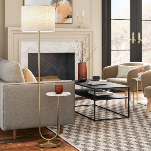 60"x20.5" Floor Lamp With Marble Table - Threshold™: Modern Standing Lamp With Polyester Shade