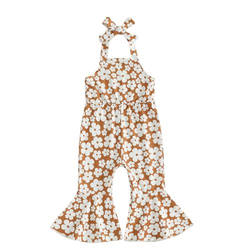 Toddler Kids Baby Girls Backless Suspenders Jumpsuit Bell Bottoms Pants Romper Summer Halter Overalls Flower Outfit