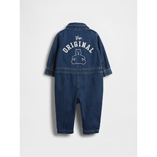 Baby Denim Bear Logo Coveralls | Gap