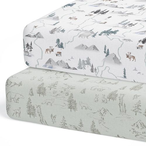 Crib Sheets Neutral - Fitted Baby Crib Sheets Bed for Girl Boy - 2 Pack Standard & Toddler Mattress - Buttery Soft Organic Cotton Blend (Arctic Journey)