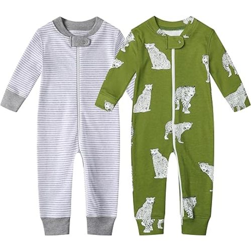 Owlivia Organic Cotton Baby Boy Girl Zip up Sleep 'N Play Pjs, Footless, Long Sleeve