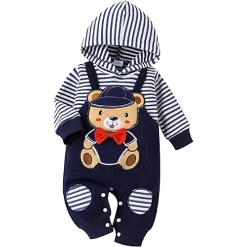 Baby Boy Clothes Newborn Hoodie Romper Fall Winter One-piece Outfit Infant Cute Cartoon Clothing Set 0-18 Months