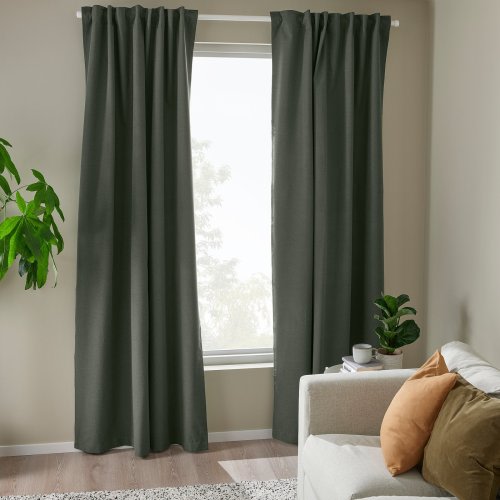 ROSENMANDEL Black-out curtains, 1 pair - dark green/with heading tape 53x98 "