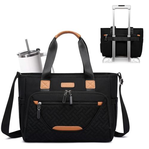 Diaper Bag Tote for Women, Exquisite Baby Bag with Insulated Pocket and 16" Laptop Compartment for Mam and Dad Essentials (Black)