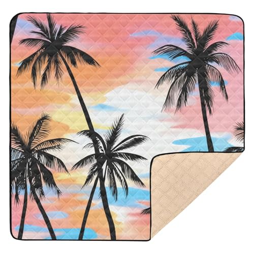 Flradish Tropical Palm Tree Baby Play Mat, Waterproof & Non-Slip Playpen Mat 50" X 50" Soft Foldable Crawling Mat Playing for Infants and Toddlers