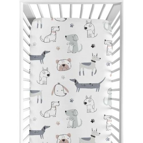 Sweet Jojo Designs Boy Baby Fitted Crib Sheet Cartoon Puppy White Taupe And Blue