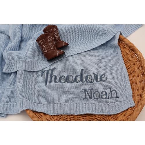 Personalized Knit Baby Blanket, Embroidery Gift for Baby Shower, Stroller Blanket, Monogrammed Newborn Baby Gift, Soft Cotton Knit