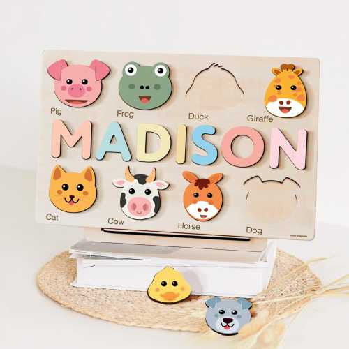 Etsy Custom Handmade Name Puzzle with Animals