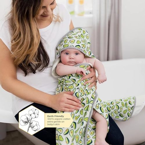 Burts Bees Baby Infant Hooded Towels Avo-Crazy Organic Cotton, Unisex Bath Essentials and Newborn Necessities, Soft Nursery Towel with Hood Set, 2-Pack Size 29 x 29 Inch - Avo-crazy