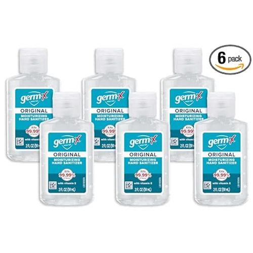 Germ-X Original Hand Sanitizer, 2 Fl Oz (Pack of 6), Less Drying Moisturizing Gel with Vitamin E, No Rinse Formula, Display Pack, Mini Travel Size for On-The-Go