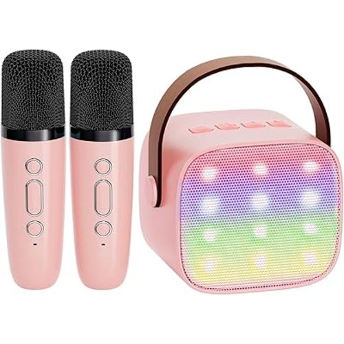 YLL Mini Karaoke Machine for Kids Adults, Portable Bluetooth Speaker with 2 Wireless Microphones, Easter Birthday Gifts Toys for Girls Ages 3, 4, 5, 6, 7, 8, 9,10,11,12+ Years Old Toddler (Lightpink)