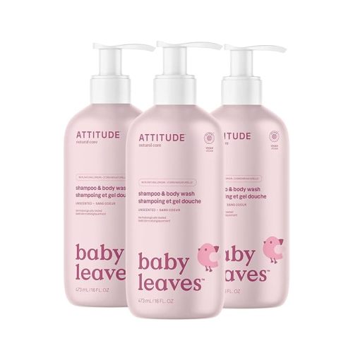 ATTITUDE Baby 2-in-1 Shampoo and Body Wash, EWG Verified, Dermatologically Tested, Vegan, Unscented, 16 Fl Oz (Pack of 3)