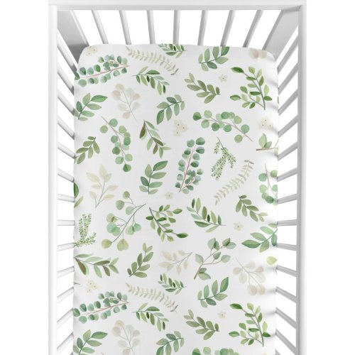Botanical Green/White - Piece Standard Crib Fitted Sheet