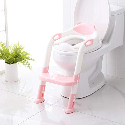 Potty Training Seat with Step Stool Ladder, SKYROKU Potty Training Toilet for Kids Boys Girls Toddlers - Comfortable Safe Potty Seat with Anti-Slip Pads Ladder Pink