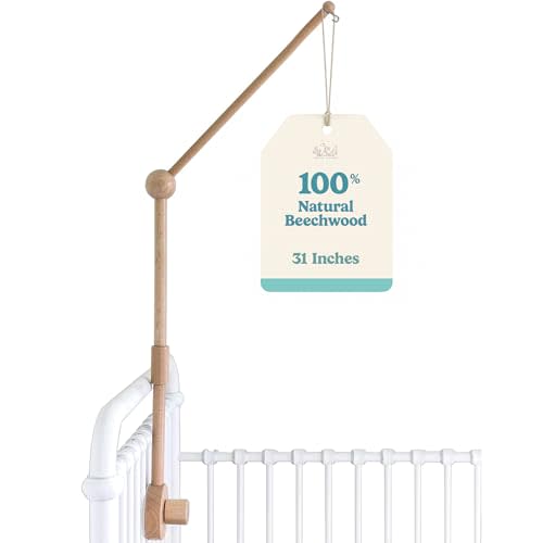 Baby Crib Mobile Arm Wooden Holder - Baby Mobile Hanger for Crib (31 inch, 100% Natural Beech Wood) Strong Anti Slip - Nursery Decor & Gift Accessories (Original)