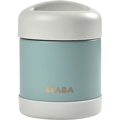 Beaba Stainless Steel Insulated Food Jar 10 oz, Kids Thermos, Lunch Containers, Leakproof, Wide Opening, Suitable for Hot and Cold Foods (Eucalyptus)