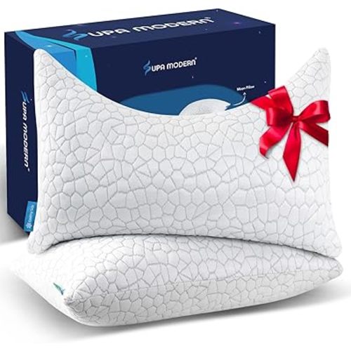 Cooling Bed Pillows for Sleeping 2 Pack Shredded Memory Foam Pillows Adjustable Cool Pillow for Side Back Stomach Sleepers Luxury Gel Pillows King Size Set of 2 with Washable Removable Cover
