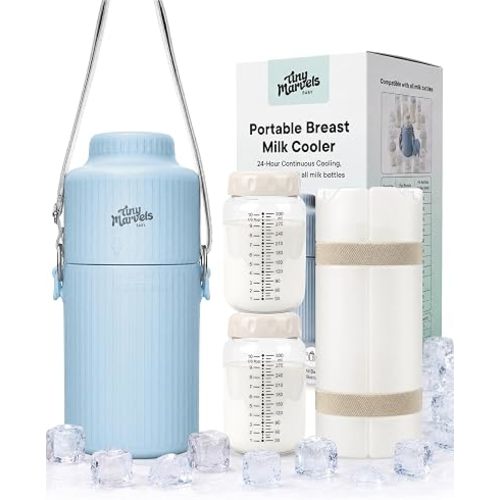 Portable Breast Milk Cooler 22oz Large Capacity with 2 Bottles for Outdoor